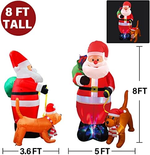8 FT Божиќни надуени Дедо Мраз на отворено Божиќни украси со надувување на кучиња, Xmas Дедо Мраз ги разнесе Дедо Мраз Божиќни украси Надворешен
