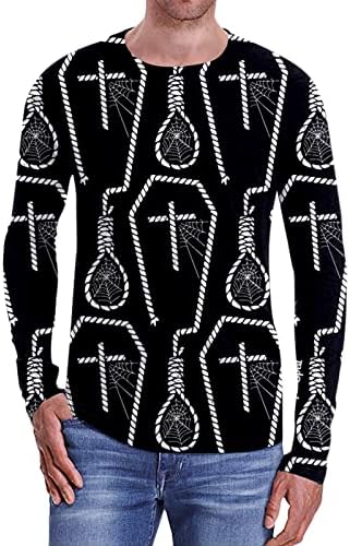 Xxzy 2022 Нови маички маички за мажи мода обичен за Ноќта на вештерките на вратот 3Д дигитално печатење со долг ракав Т.