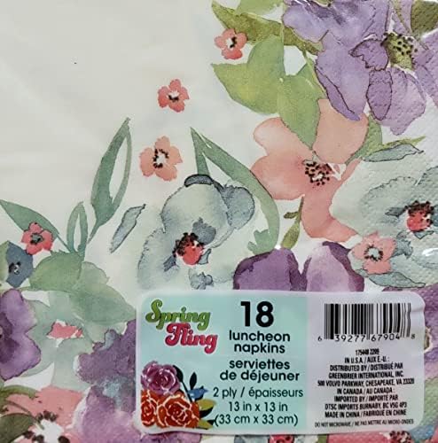 Акварел пролет Фленг цветни салфетки за хартија за ручек | Розови, виолетови, зелени цвеќиња | Велигден/пролет, невестински туш и декопаж