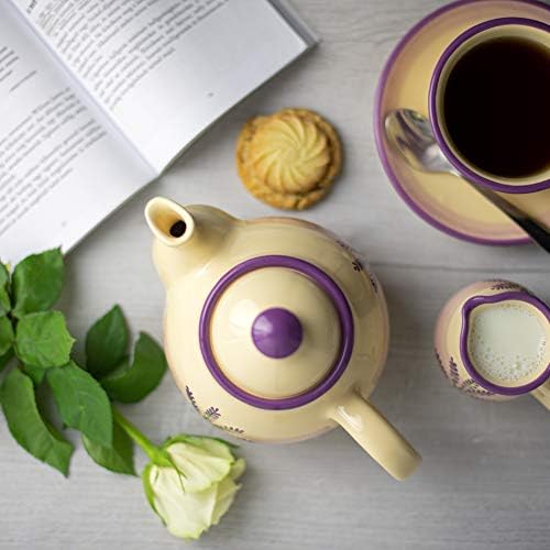 Град до Колиба® Лаванда Модел Виолетова и крем рачно изработена керамичка чајник за две