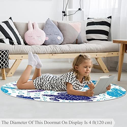 Llnsupply Детска килим 4 ft Големи килими со тркалезно подрачје за девојчиња бебе бебе - морско женско образец цртан филм животинско