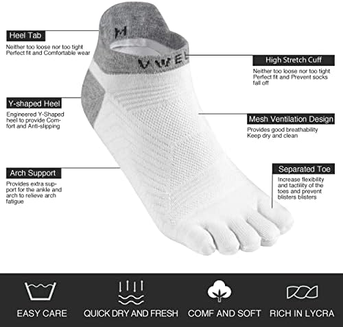 Чорапови на пети Ввел за мажи, пет чорапи со пети со CoolMax за брзо влага за губење на влага, чорапи за глуждот од 3 метри за трчање
