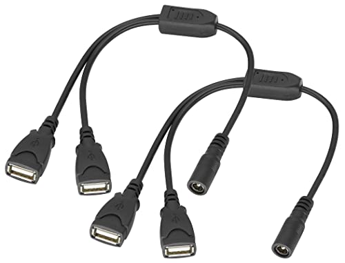 HCFENG 5V -12V DC за двојно USB2.0 кабел DC до USB2.0 кабел за конвертор на напојување DC, 55мм X2.1mm Femaleенски до 2xusb