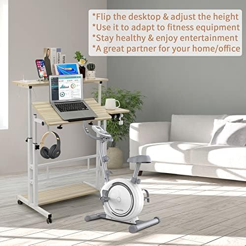 Siducal Mobile Stand Up Desk, прилагодлива лаптоп биро со тркала, работна станица за домашна канцеларија за складирање со USB
