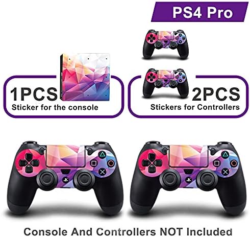 FOTTCZ целосна заштитена на телото на винил винил декларација за PS4 Pro конзола и 2 парчиња PS4 PRO контролер Скини налепници обоени триаголници