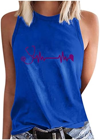 Графичка кошула со срцев удар loveубов со срцева графичка маица летна обична екипаж на ракави без ракави врвови