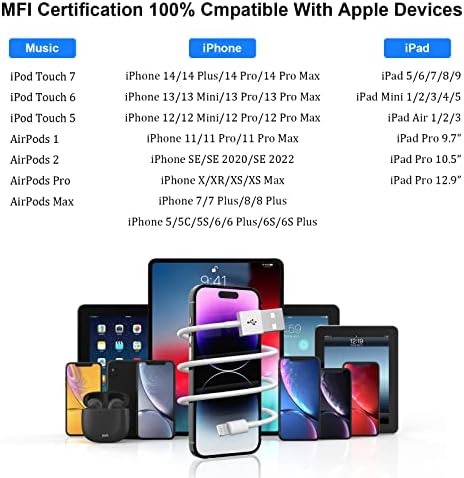 IPhone Charger 6FT, Apple Chargers за iPhone [Apple MFI овластен] 2PACK 6FT USB до молња за брзо полнење на податоци за синхронизација на
