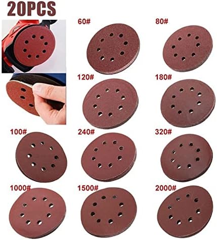 AVKART 10/20PCS 5 инчи 8 дупки околу шкурка од 125мм дискови за пескарење, кука и јамки од песок од песок, мерка 40-2000