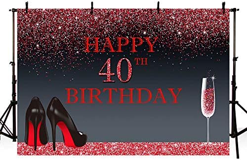 Mehofoto Фото позадина Сјаејќи црвена црна црна висока потпетици Шампањ жена 40 -та среќна роденденска забава Банер за позадини