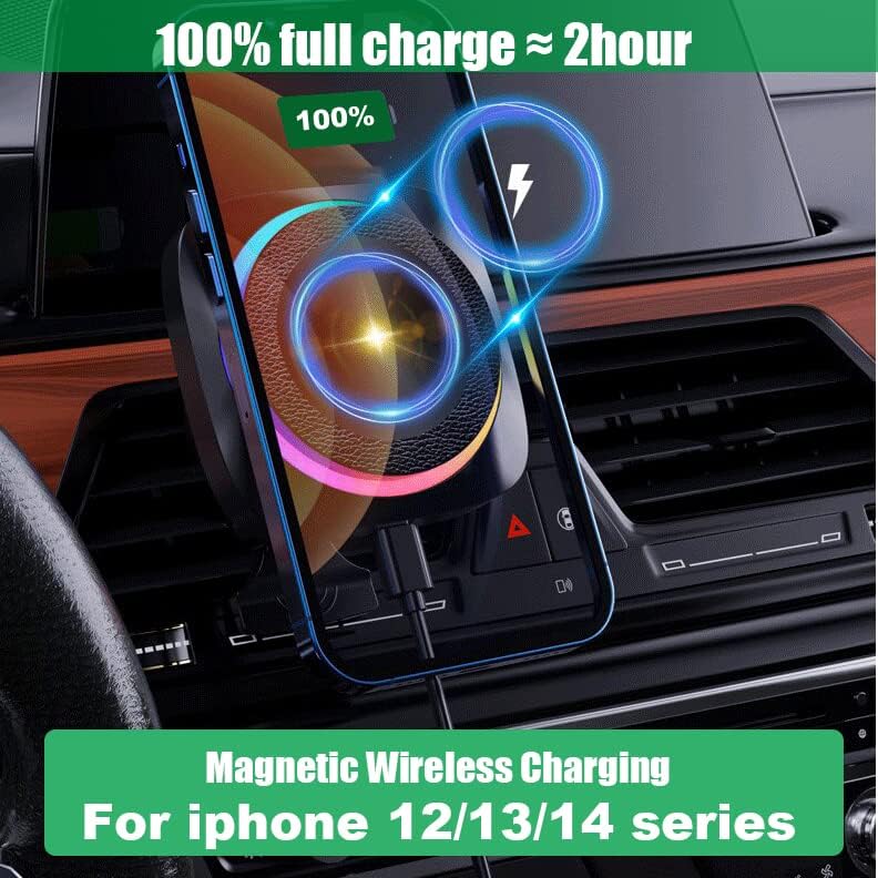 Телефонски монтирање за автомобил со 15W Брз магнетски безжичен полнач за автомобили, Универзален држач за автомобили Компатибилен со случаи