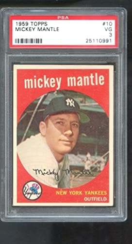 1959 Топпс 10 Мики Мантл ПСА 3 оценета бејзбол картичка MLB New York Yankees - Плабни бејзбол картички