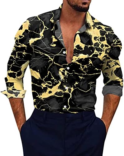 Копче за мажи XXBR надолу случајни кошули, улична 3Д дигитална графичка јака од хавајски кошули со долги ракави кошули на плажа