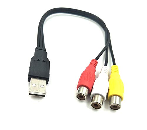 HALOKNY USB до 3 RCA кабел, 8 инчи USB 2.0 A MALE до 3RCA FAMALE AUDIO VIDEA CAPTION CARD AV COMPOSITE ADAPTER CABLE