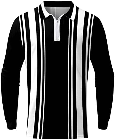 Xxbr zipper polo кошули за мажи со долг ракав, обичен тенок тенок фиб, кариран шарен тренинг спорт, спортски голф лапел, врвови на врвови