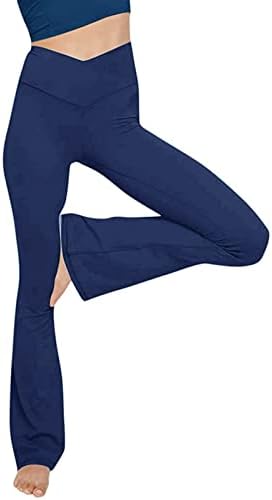 Јога панталони за жени кросовер со високи половини од пламен за контрола на стомаци