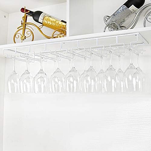 Под држач за стакло за вино, wallид монтирани со матични чаши за складирање на железо метал организатор за кујна за домашни шипки -White