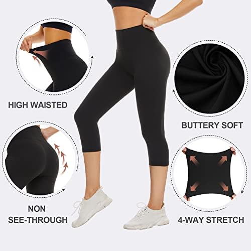 Chaptsoft 2 пакувања Капри хеланки за жени со височина на половината за контрола на половината не гледаат преку панталони за тренингот