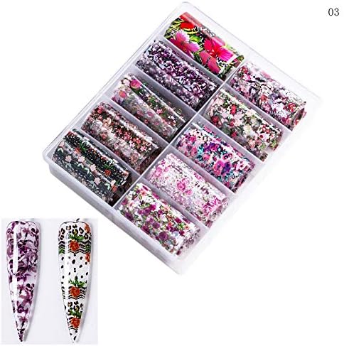 Налепници со фолија од 10 парчиња нокти измешани нокти за пренесување на розово цвеќе
