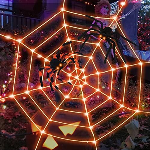 Декорации за Ноќта на вештерките, пајачни веб-светла, 12-тина 120 лежеа пајаци со батерија и 2*20 инчи застрашувачки големи пајаци за