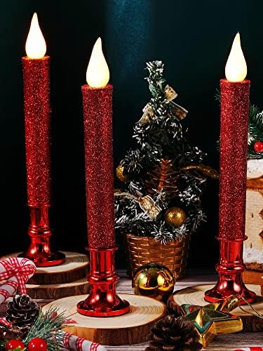 12 парчиња свеќи за батерии управувани со бесрамни треперечки свеќи за топење топло светло прозорец, свеќички предводени свеќи со држачи