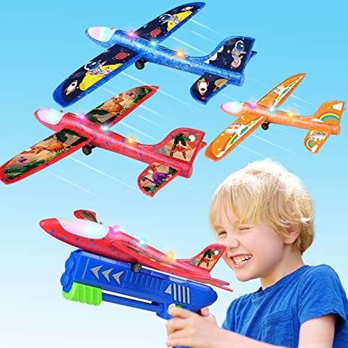 Ciniffo 3 Пакет Играчки За Фрлање Авиони, 2023 НАДГРАДБА LED Пена Едрилица Катапулт Играчка За Авиони, 2 Режими На Летање,