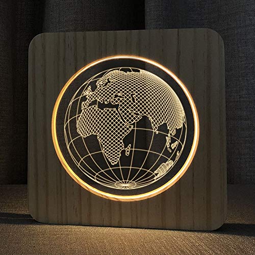 XDG Земја 3Д дрвена ламба LED ноќна светлина Домашна декорација на креативни ламби за маса за деца