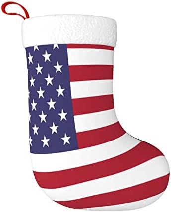 QG ZZX Божиќни чорапи со бела супер мека кафунг манжетна американско знаме Божиќни чорапи Божиќни украси порибување