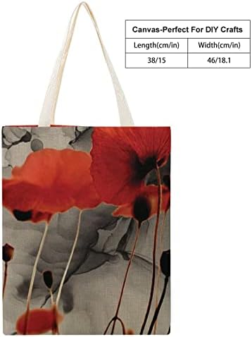 Платно торба со платно Прекрасно ретро мастило Сликарство шармантно црвено афион торба за еднократно намирници за купување
