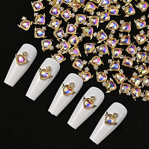 20 парчиња 3Д луксузен ангел срце дијаманти уметнички украси сјајни крилја кристални шарми DIY маникирски скапоцени камења накит