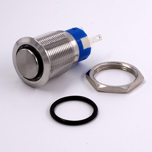 Моментен прекинувач за копче за притискање, Urtone UR198, 1NO1NC школка од не'рѓосувачки челик со 24V сина LED прстен погоден
