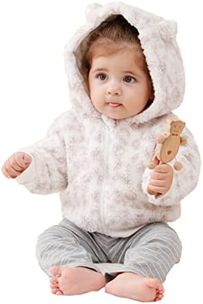 Minicoco Toddler Fleece Warm Outware јакна за бебе девојче патент до есен зимски палто цртан филм џемпер, леопард печатење