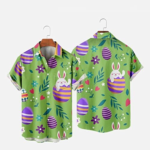 Велигденски хавајски кошули за мажи со кратки ракави копче надолу случајни кошули смешни велигденски јајца зајаче графички маички