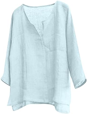 Венкомг1 маички памучни ленени маички со цврста боја обична маица пролетни летни кошули со долги ракави лабави кошули на Хенли
