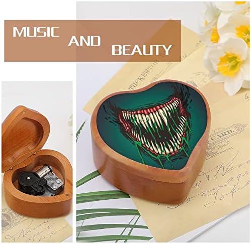 Злобна вилица со капење отровен дрвен музички кутија срце облик на ветровито музичко кутија гроздобер дрвена часовничка музичка кутија