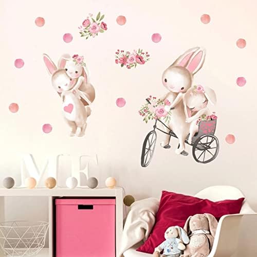 Симпатични налепници за wallидови на зајаче за деца простории DIY животни расадник позадина за девојчиња