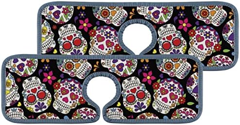 Кујнски чешми душеци 2 парчиња шарени черепи со цвеќиња срца апсорбираат тапа за мијалник за мијалник