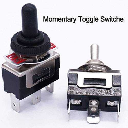 Twtade Momentary Switch 6 Pin Toggle со водоотпорно капаче за брод и терминални жици од 6,3 мм + моментален прекинувач за вклучување