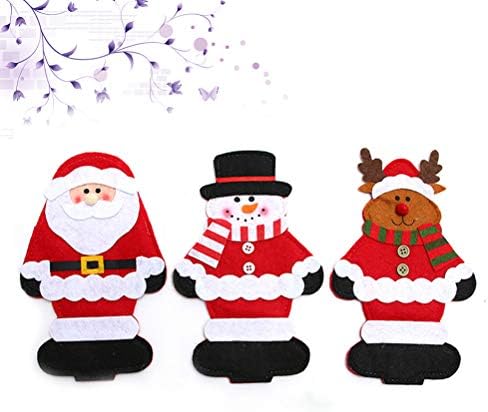 Амосфун 3 парчиња Божиќен Секач И Торба За Вилушка Дедо Мраз Снешко Елен Кујнски Прибор За Јадење Држачи За Садови Џебови Украси
