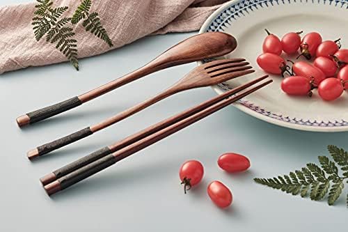 Дијаретини дрвена лажица вилушка за јадење, сет за јадење, јапонски стил, постави преносни прибор за прибор за прибор за јадење со