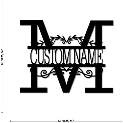 Црно сплитско име Име Персонализирано метално знак Прилагодено име на семејство Метал знак Рустикален стил за домашна декорација 24in