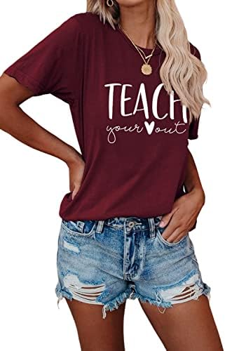 Научете ја вашата срцева кошула Новање наставници маица за жени кратки ракави, смешна наставничка кошула лето врв