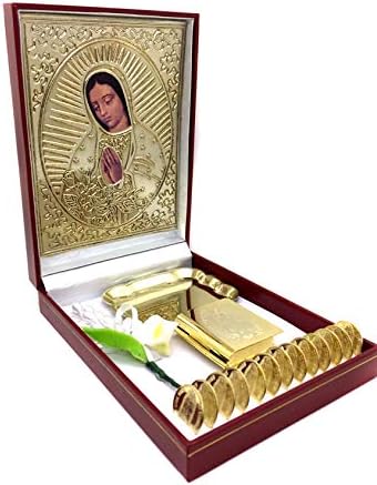Монети за свадби за единство Декоративни магнетни дисплеи - класичен златен позлатен церемонија Арас сет - кутија дама на Гвадалупе и минијатурна