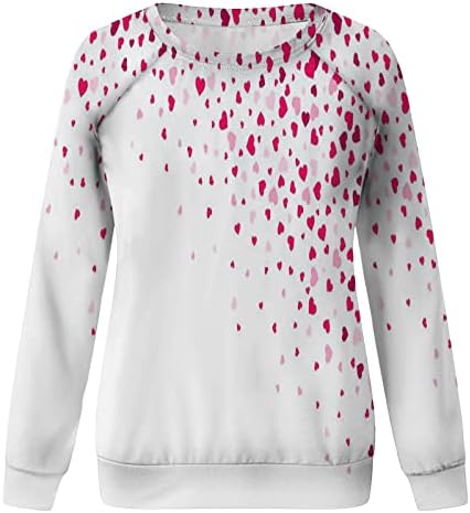 Oplxuo Love Heart Graphic Sweatshirt за жени на Денот на вineубените на Денот на вineубените, врвови со долги ракави, печатени кошули за