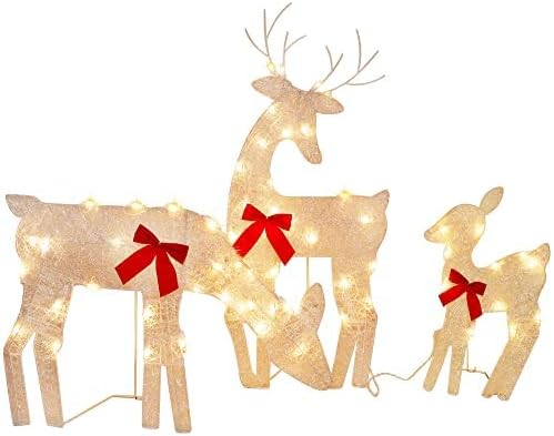 Twinkle Star 3 пакет Tinsel ирваси Семејство Осветлен 2D Deer Christmas Decor, со јасни 60 светла за броење, осветлете го Бак, Дое и
