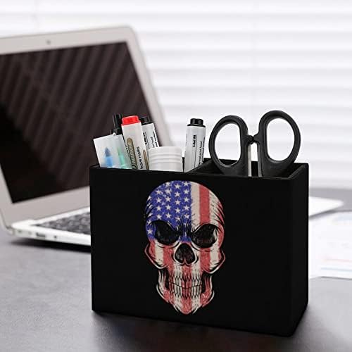 Череп САД знаме ПУ кожена пенкало за молив држач за држачи за купови за куќиште на кутија за контејнери за канцелариски садови