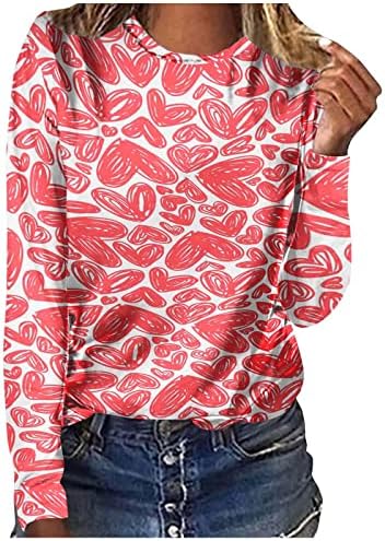 Женски модни маици со маици за в Valentубените градиенти печатени со долги ракави врвови со лековити екипи за пулвер туничен