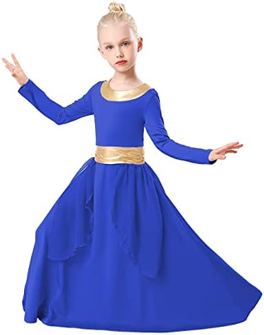 Рексреи Девојки девојки пофалби танцов облека металик половината со долги ракави литургиски поклони фустан шифон здолниште Лирски