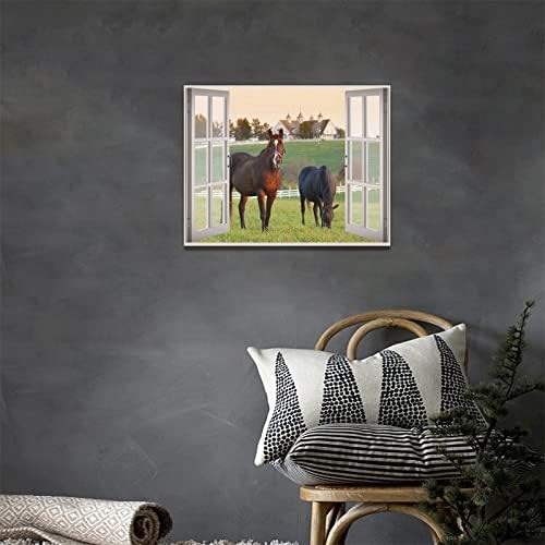 Коњски декор wallидни уметности коњи wallид декор рустикален фарма куќа коњ 3Д прозорец поглед на платно сликање печатење уметнички