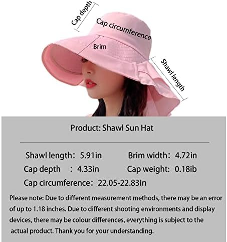Women'sенска сонце капа за заштита од сонце Широка рибарска виткање на рибарската капа УВ заштита со буфла за вратот