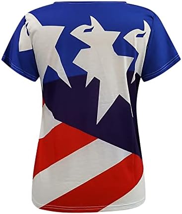 Патриотски кошули за жени во САД знаме маица летни обични врвови со кратки ракави маички ленти од вратоврска за вратоврски лабави лабави маички